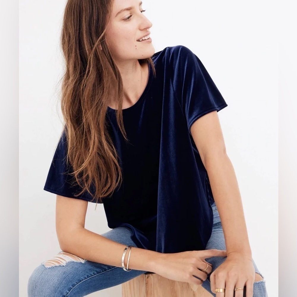 Madewell Velvet Butterfly Top - Blue  Sz  XS Sz 0